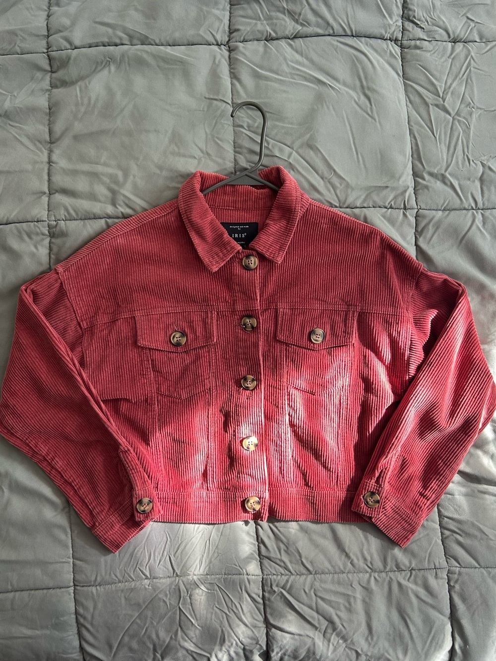 iris Cropped Corduroy Jean Jacket in Dusty Red